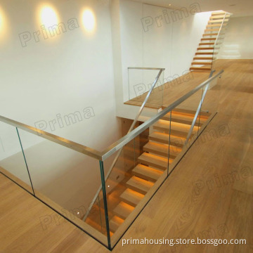 Interior Staircase Stairwell Aluminum Base Channel Glass Balustrade